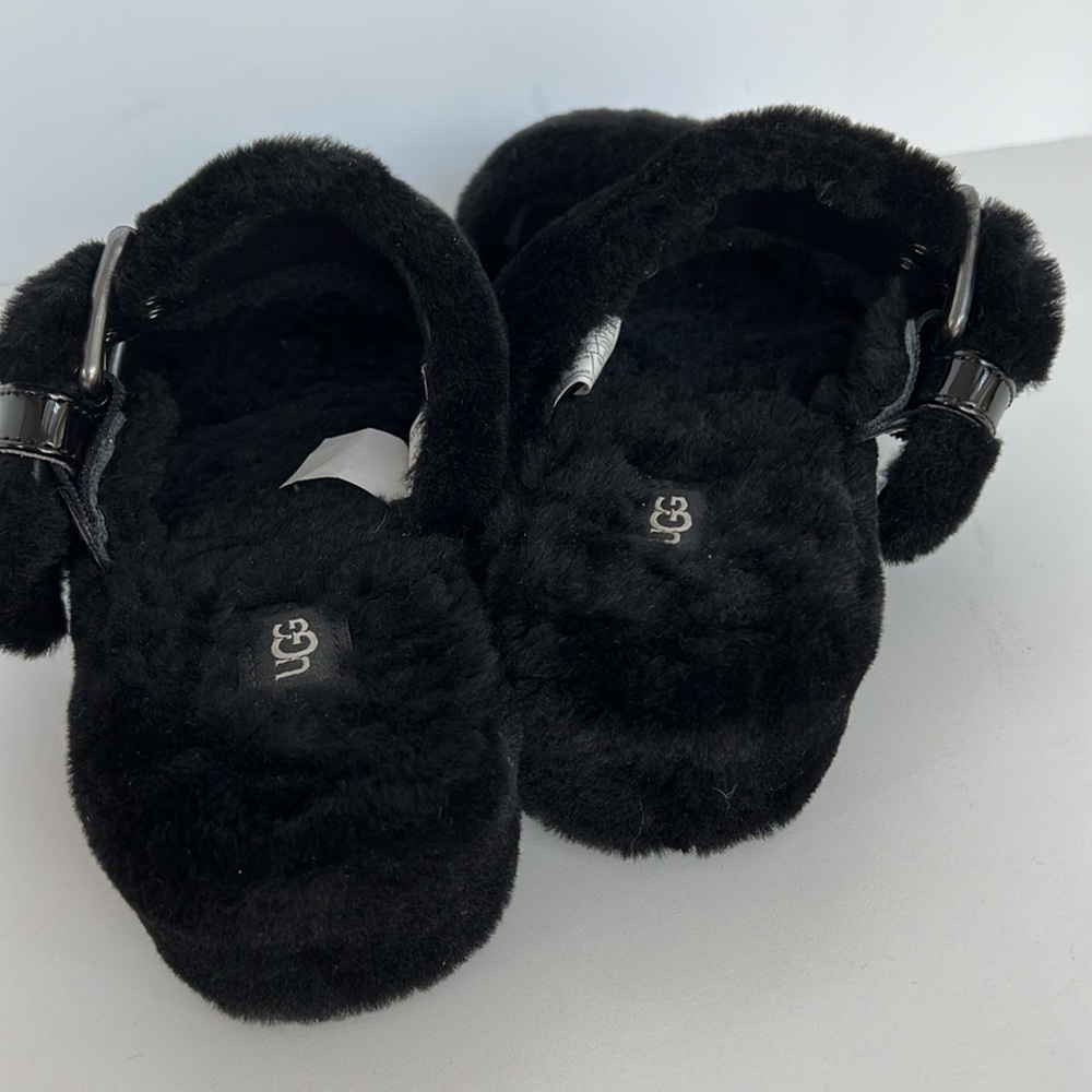 UGG Fuzz Yeah Black Furry Fur Slide Sandal - Picture 10 of 10